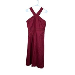 Ann Taylor A Line Fit and Flare Halter‎ Dress Womens 6 Burgundy Linen Blend